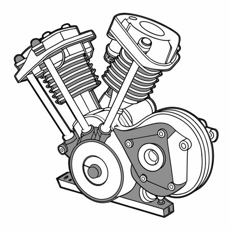 Motorcycle engine. Illustration on white background for coloring book.のイラスト素材