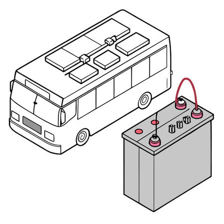 Illustration of a bus and a car battery on a white backgroundのイラスト素材