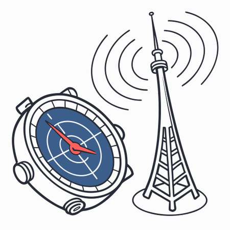 Vector illustration of a clock and the TV tower. Flat style.のイラスト素材