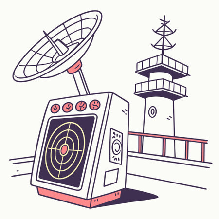 Satellite dish and radar tower. Vector illustration in doodle style.のイラスト素材