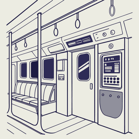 Interior of metro train. Vector illustration in line art style.のイラスト素材