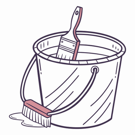 Paint bucket with brush and paint roller. Vector illustration in doodle style.のイラスト素材