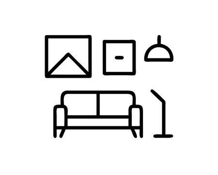 Living room furniture line icon, concept illustration, outline symbol, vector sign, linear symbol.のイラスト素材