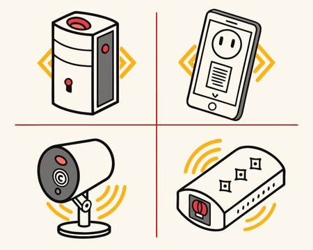 Vector illustration of smart home security system icons set. Outline style.のイラスト素材