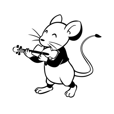 Vector illustration of a mouse with a violin on a white background.のイラスト素材
