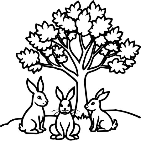 Rabbits - Black and White Cartoon Illustration for Coloring Bookのイラスト素材