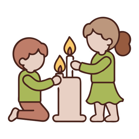 cute little boy and girl with candle vector illustartion designのイラスト素材