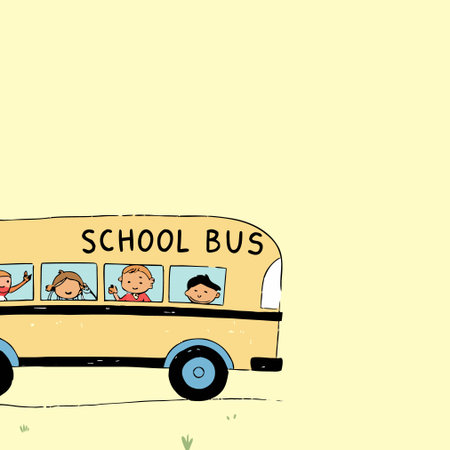 Illustration of school bus with children on its back, vector illustrationのイラスト素材