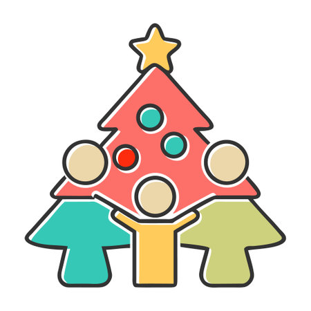 Family with christmas tree. Vector illustration in a flat style.のイラスト素材
