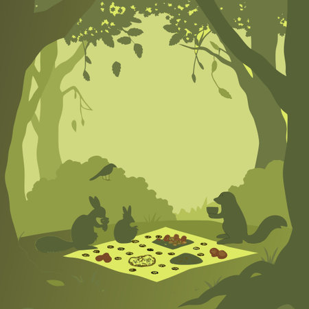 Picnic in the forest. Vector illustration of a picnic in the woods.のイラスト素材