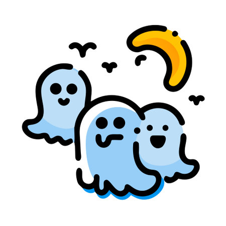 ghosts and moon vector illustration, halloween flat design icon