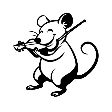 Vector image of a cartoon mouse playing the violin on a white backgroundのイラスト素材