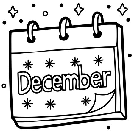 Doodle style illustration of a calendar with the text December written on it.のイラスト素材