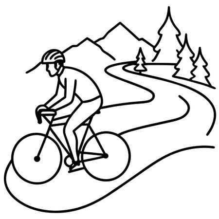 Cyclist on the road in the mountains. Vector illustration.のイラスト素材