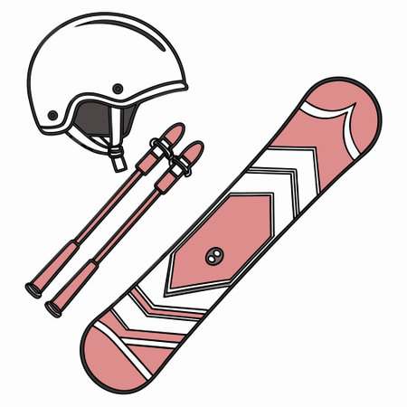 Skis and helmet on a white background. Vector illustration in flat style.のイラスト素材