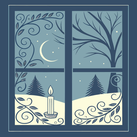 Vector illustration of Christmas card with tree, candle and snowflakesのイラスト素材