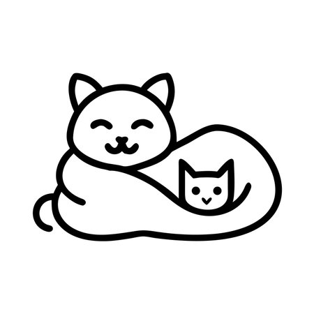 cute cat sleeping in the pillow vector illustration line style icon designのイラスト素材