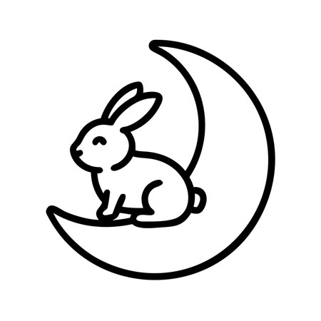 Cute rabbit on the moon line art icon. Vector illustration.のイラスト素材