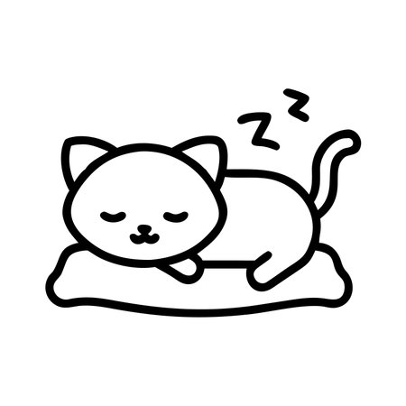 Cute cat sleeping vector illustration, line design icon editable outlineのイラスト素材