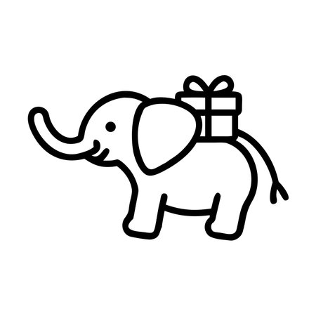 elephant with gift box icon over white background, line style, vector illustrationのイラスト素材