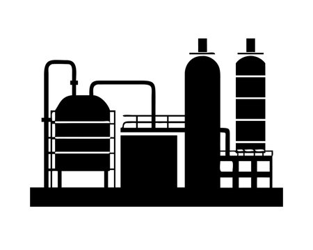 oil refinery plant scene silhouette style icon vector illustraton graphic designのイラスト素材