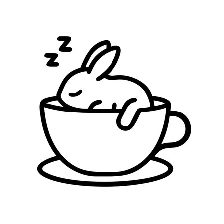 Coffee cup with rabbit icon vector. A thin line sign. Isolated contour symbol illustrationのイラスト素材