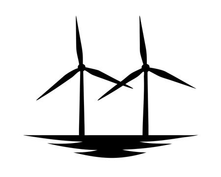 Wind turbines silhouette isolated on white background. Alternative energy source. Vector illustrationのイラスト素材