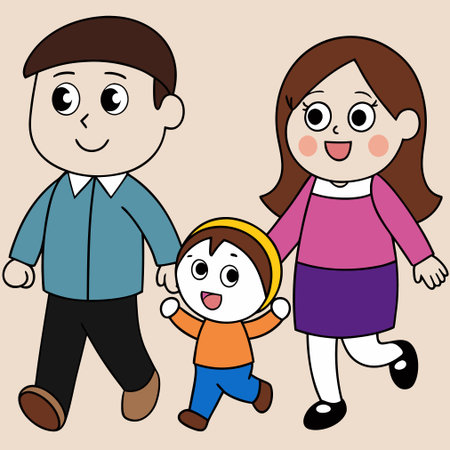 Happy family. Mom, dad and son. Vector illustration in cartoon style.のイラスト素材