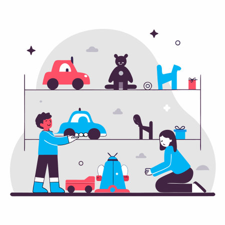 Children playing with toys. Boys and girls having fun together. Vector illustration in flat styleのイラスト素材