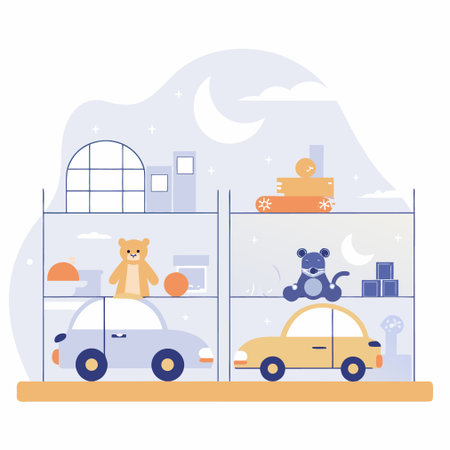 Vector illustration of a children's room with toys. Flat style.のイラスト素材