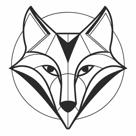 Vector illustration of a fox head in a circle on white background.のイラスト素材