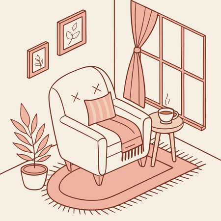 Living room interior with armchair and coffee table. Vector illustration.のイラスト素材