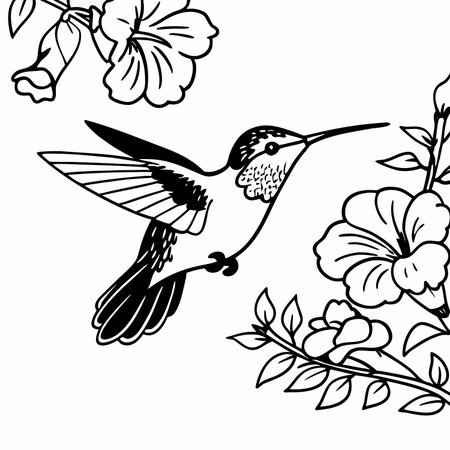 Hummingbird and flowers. Vector illustration ready for vinyl cutting.のイラスト素材