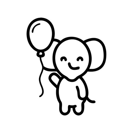 cute elephant with balloons helium kawaii character vector illustration designのイラスト素材