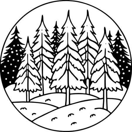 Forest landscape. Black and white vector illustration in doodle style.のイラスト素材