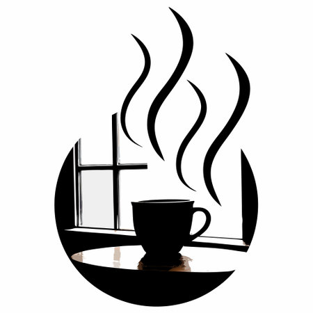 Coffee cup and cross in the window. Vector illustration.のイラスト素材