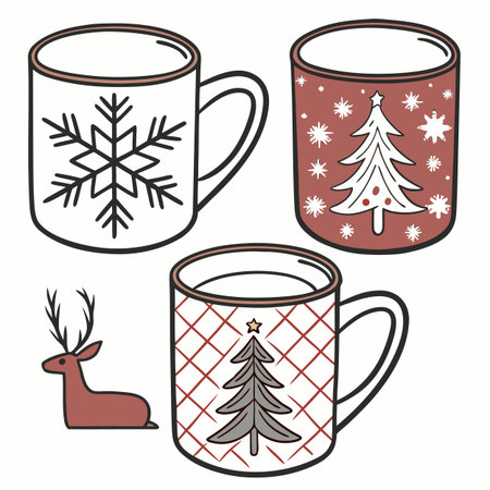 Mugs with christmas ornaments. Vector illustration set.のイラスト素材