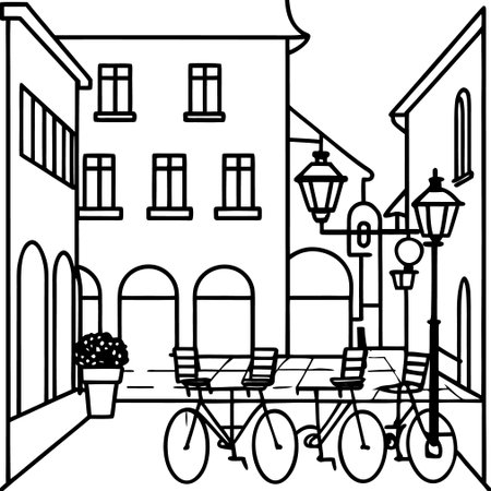 Bicycles on the street of a European city. Vector illustrationのイラスト素材