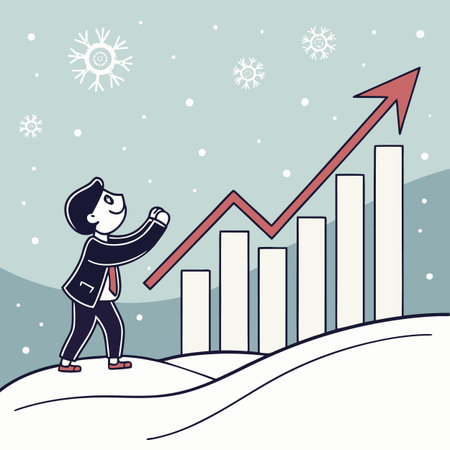 Businessman in the snow with a growing graph. Vector illustration.のイラスト素材