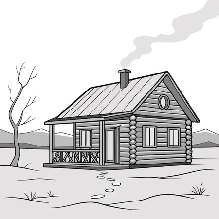 Wooden house in the countryside. Cartoon style. Vector illustration.のイラスト素材