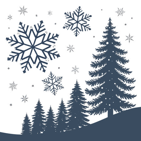 Winter background with fir trees and snowflakes. Vector illustration.のイラスト素材