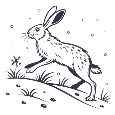 Rabbit with snowflakes. Vector illustration in a linear style.のイラスト素材