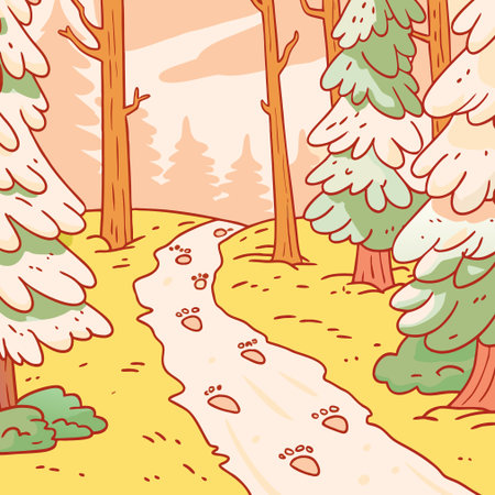 Vector illustration of a forest path in the mountains. Cartoon style.のイラスト素材