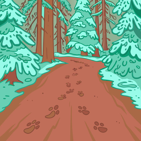 Footprints in the forest. Vector illustration of a forest path.のイラスト素材