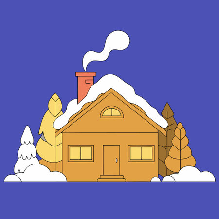 House with chimney and snow. Vector illustration in flat style.のイラスト素材