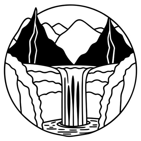 waterfall nature in frame circular vector illustration graphic design vector illustration graphic designのイラスト素材