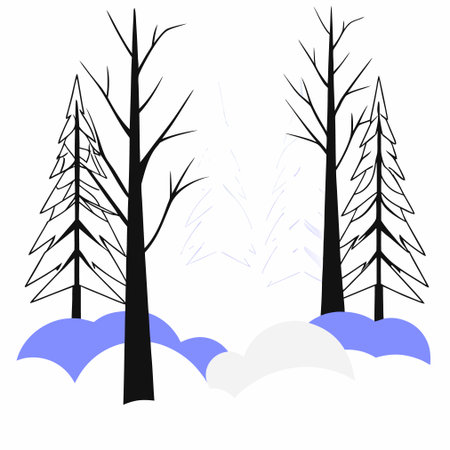 Two black silhouettes of trees in the snow. Vector illustration.のイラスト素材
