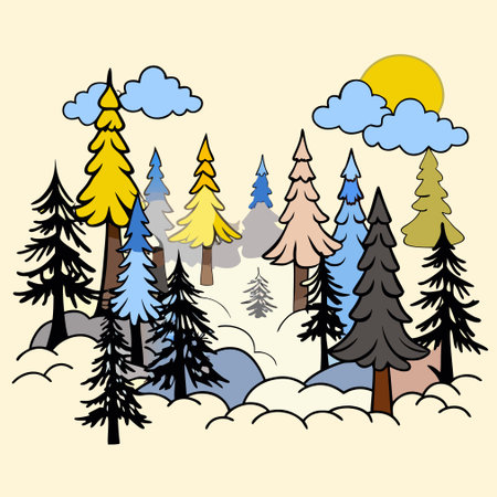Illustration of a coniferous forest in a flat style.のイラスト素材