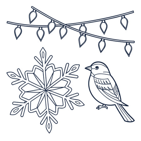 Christmas card with bird, garland and snowflakes. Vector illustration.のイラスト素材