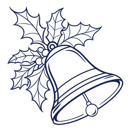Christmas bell with holly and mistletoe. Vector illustration.のイラスト素材